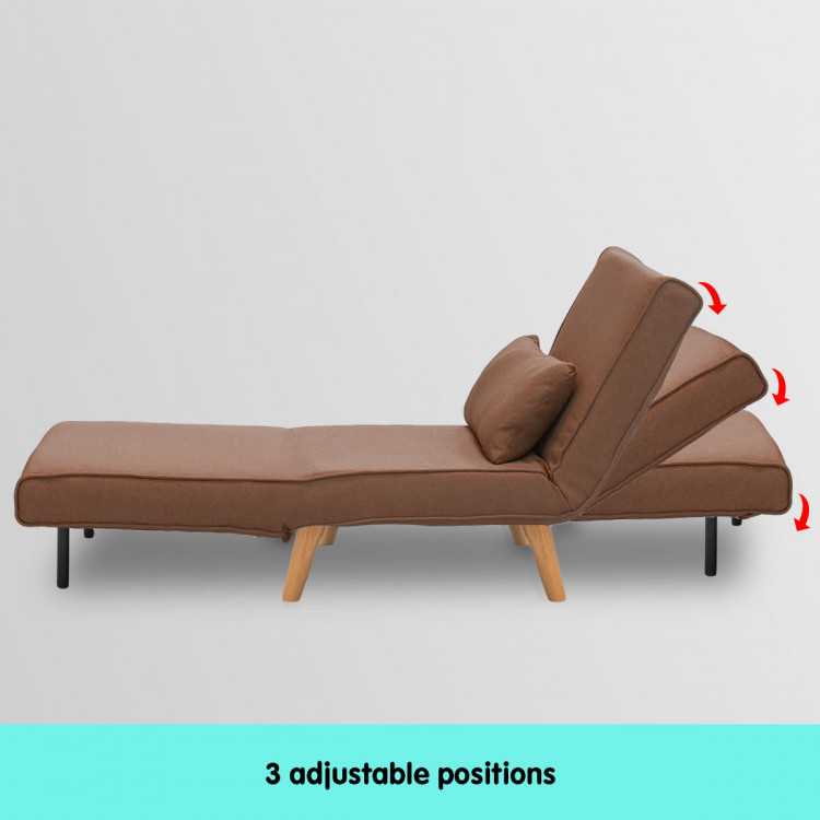 Adjustable Corner Sofa Single Seater Lounge Linen Bed Seat - Brown image 5