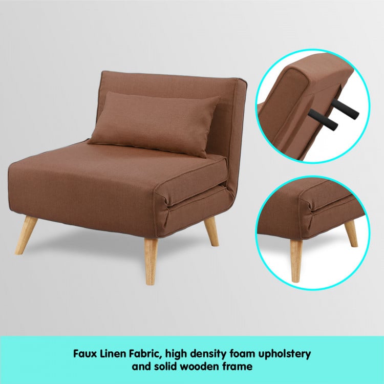 Adjustable Corner Sofa Single Seater Lounge Linen Bed Seat - Brown image 6