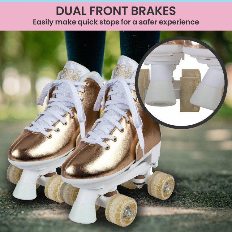Circle Society Adjustable Quad Kids Roller Skates - Metallic Rose Gold image 8