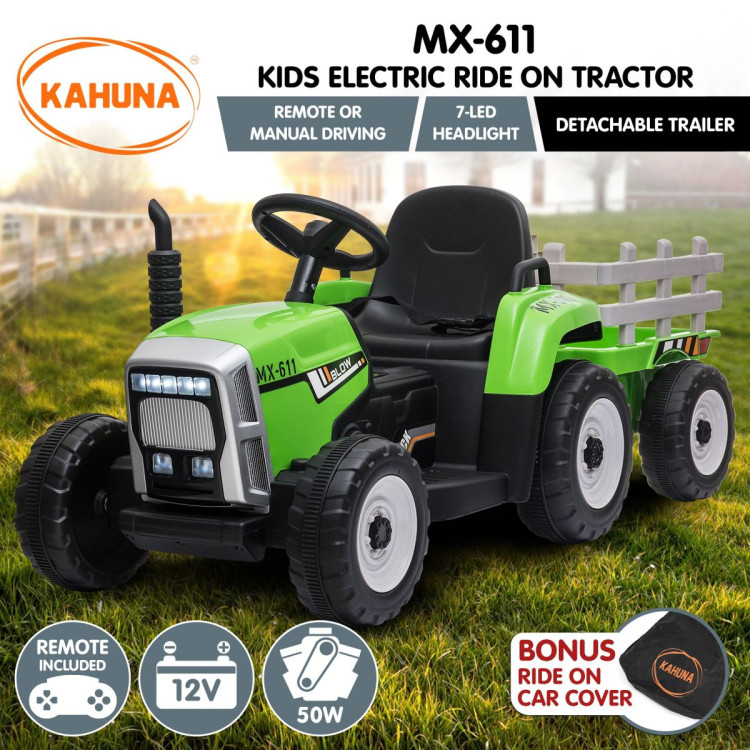 Kahuna MX-611 Kids Electric Ride On Tractor Trailer Car Green Grey image 3