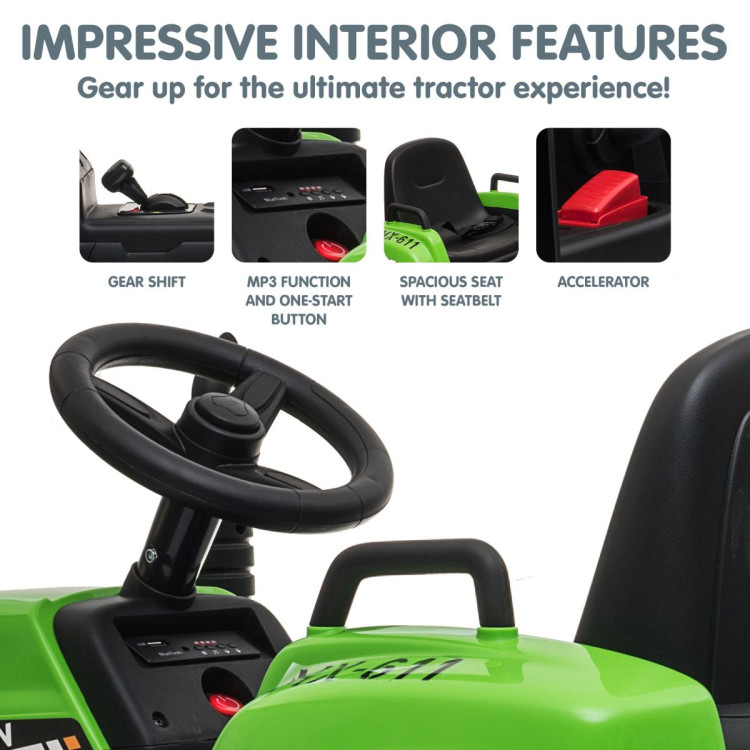 Kahuna MX-611 Kids Electric Ride On Tractor Trailer Car Green Grey image 9