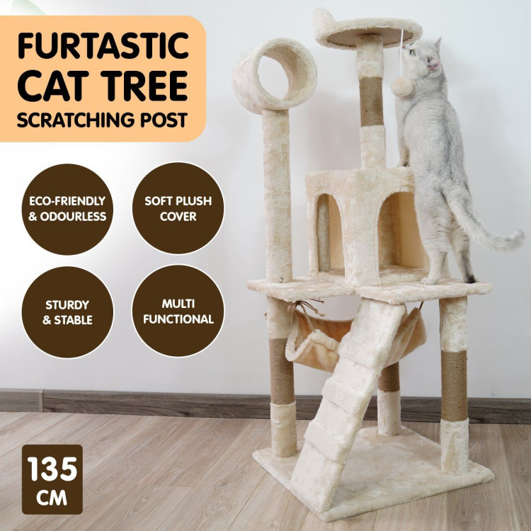 Furtastic 135cm Cat Tree Scratching Post - Beige image 6