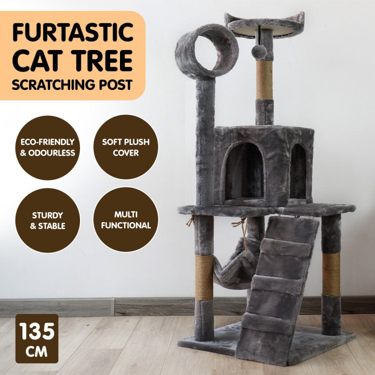 Furtastic 135cm Cat Tree Scratching Post - Dark Grey image 7
