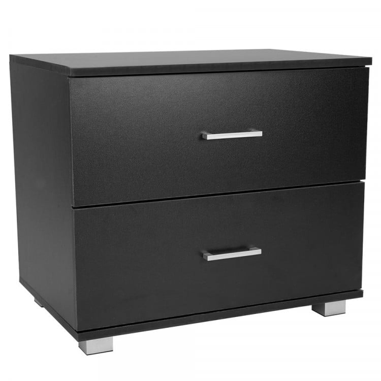 Bedside Table with Drawers MDF Wood - Black image 2