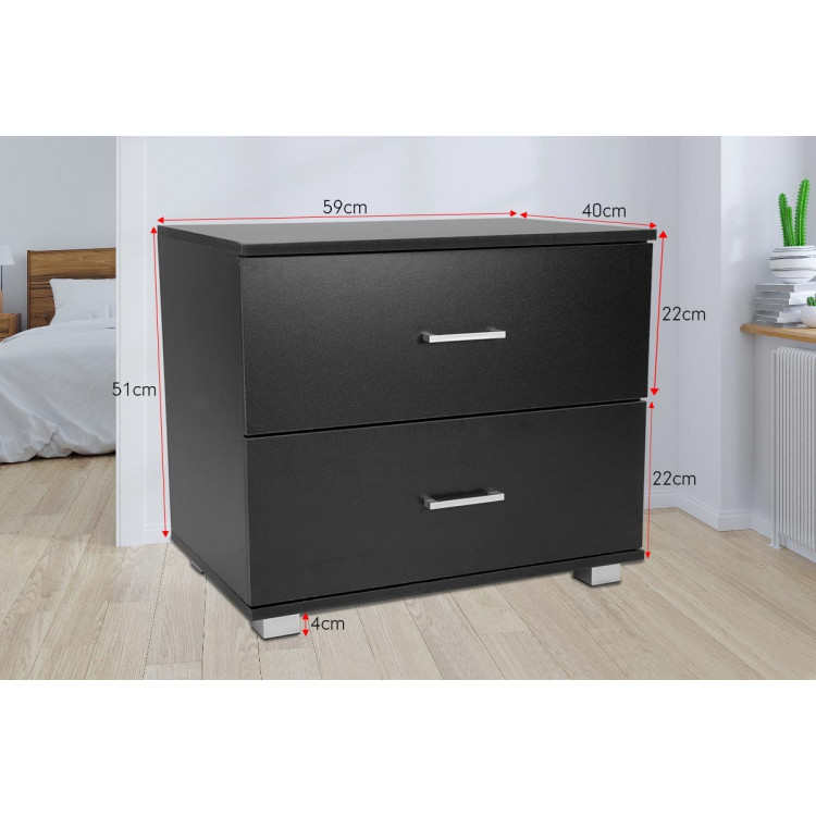 Bedside Table with Drawers MDF Wood - Black image 5
