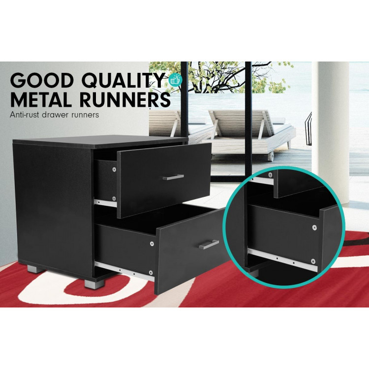 Bedside Table with Drawers MDF Wood - Black image 7