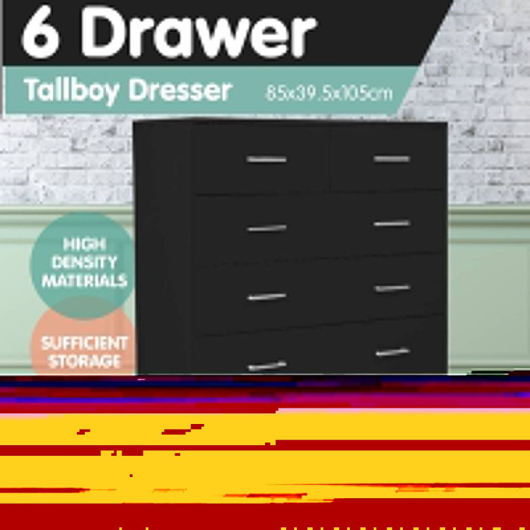Sarantino Tallboy Dresser 6 Chest Of Drawers Cab 85 x 39.5 x 105 in Black image 6
