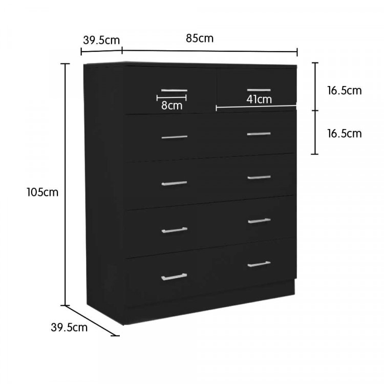 Tallboy Dresser 6 Chest of Drawers Cabinet 85 x 39.5 x 105 - Black image 3