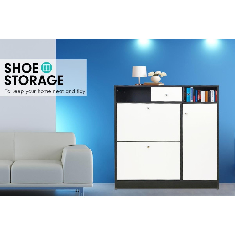 Sarantino Shoe Rack Cabinet Wooden Storage Organiser Shelf Cupboard Drawer image 7