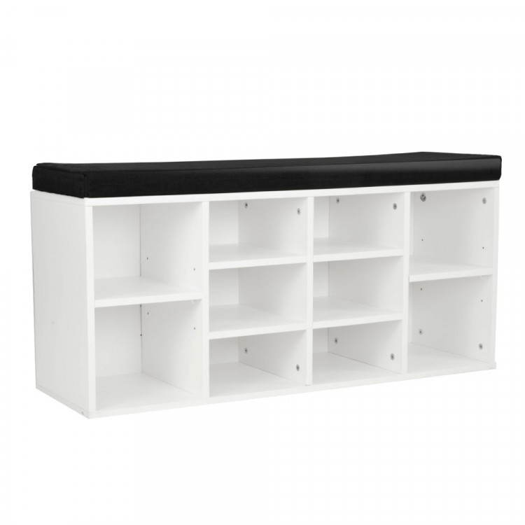 Shoe Rack Cabinet Organiser Black Cushion - 104 x 30 x 45 - White