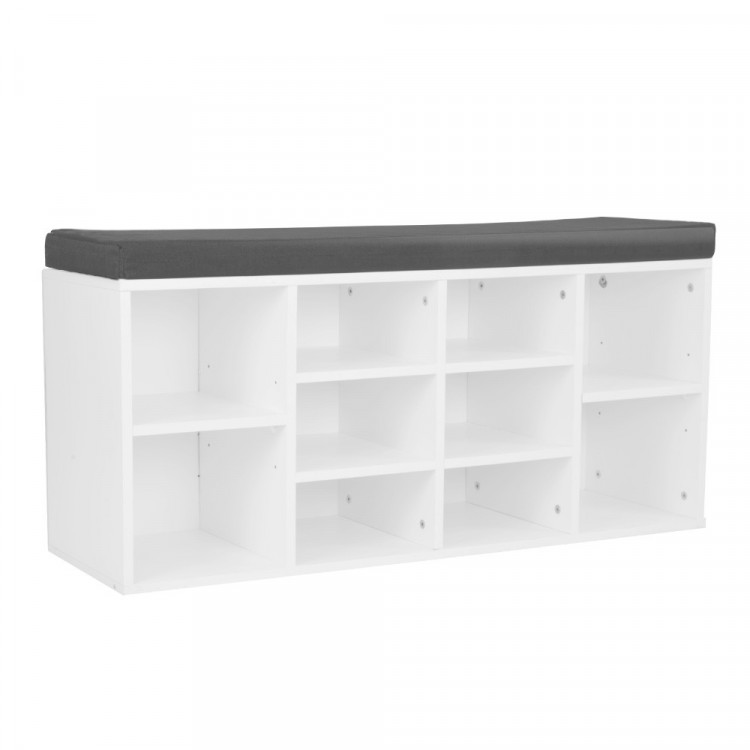 Shoe Rack Cabinet Organiser Grey Cushion - 104 x 30 x 45 - White image 2