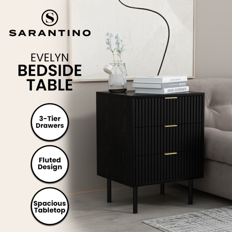 Sarantino Evelyn Bedside Table with 3 Drawers - Black image 11