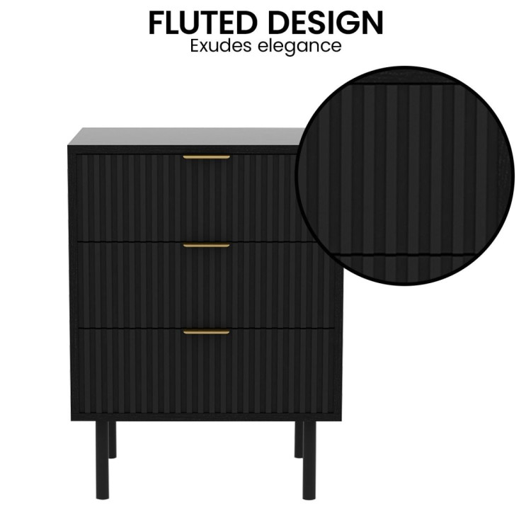 Sarantino Evelyn Bedside Table with 3 Drawers - Black image 8