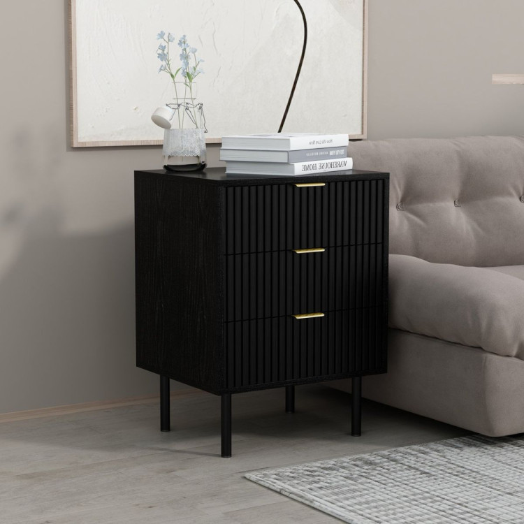 Sarantino Evelyn Bedside Table with 3 Drawers - Black image 10