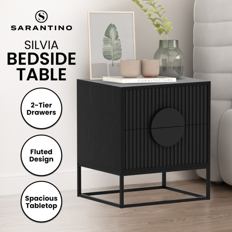 Sarantino Silvia Bedside Table with 2 Drawers and Black Handles image 4