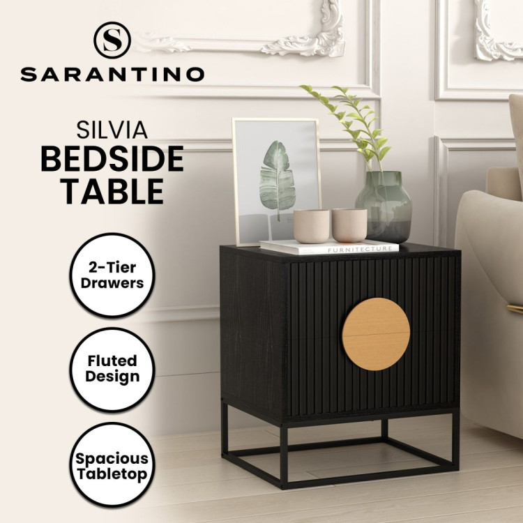 Sarantino Silvia Bedside Table with 2 Drawers - Black image 11