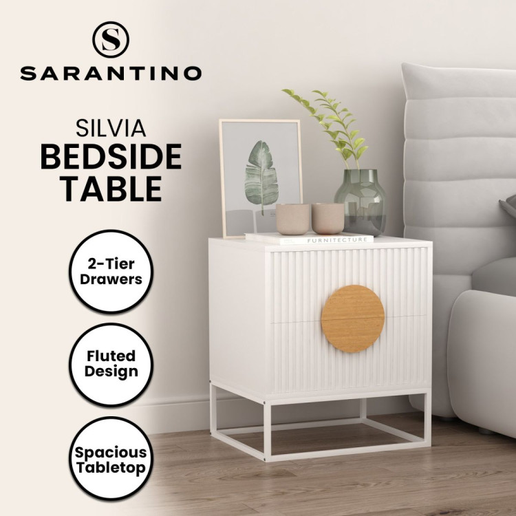 Sarantino Silvia Bedside Table with 2 Drawers - White image 11
