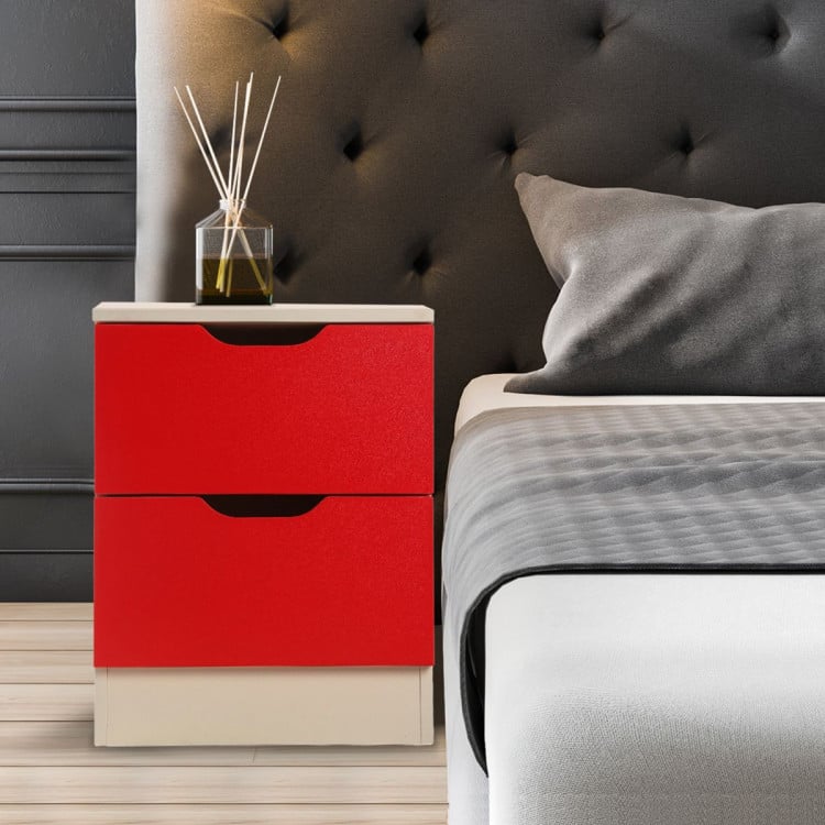 Bedside Table with Drawers MDF Cabinet Storage 51 x 40cm - White Red image 4