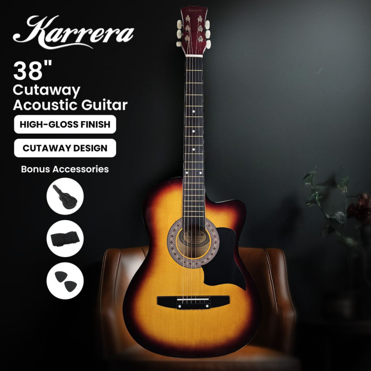 38in Karrera Acoustic Guitar Steel Strings Carry Bag Shoulder Strap Sun Burst image 11