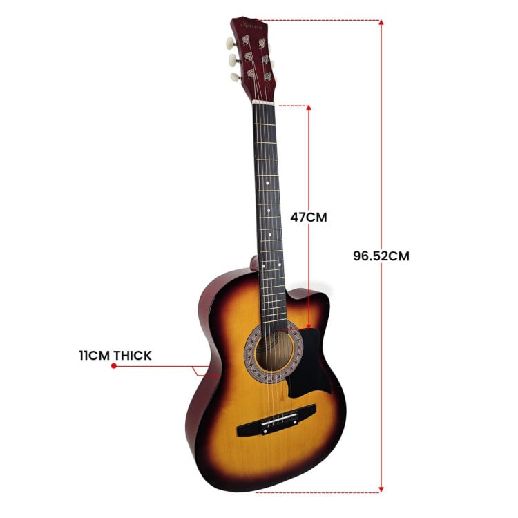 38in Karrera Acoustic Guitar Steel Strings Carry Bag Shoulder Strap Sun Burst image 4