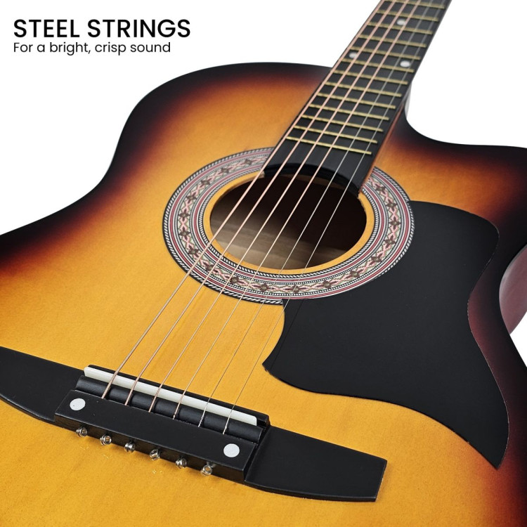 38in Karrera Acoustic Guitar Steel Strings Carry Bag Shoulder Strap Sun Burst image 7