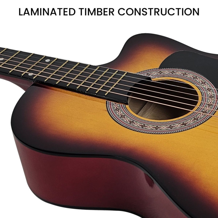 38in Karrera Acoustic Guitar Steel Strings Carry Bag Shoulder Strap Sun Burst image 9