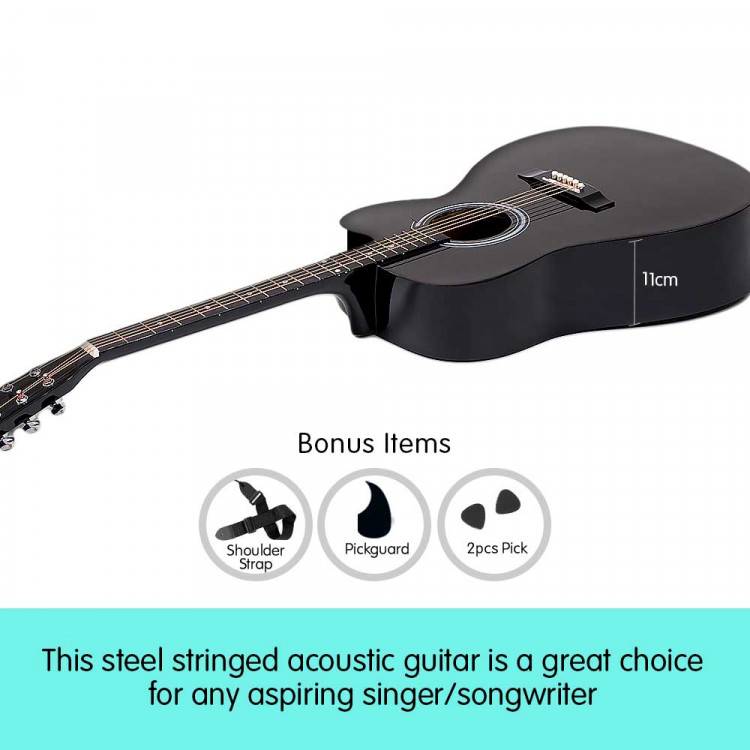 38in Cutaway Acoustic Guitar with guitar bag - Black image 6