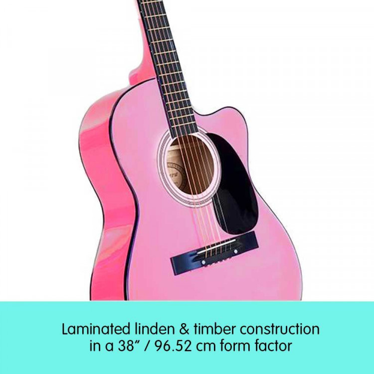 38in Cutaway Acoustic Guitar with guitar bag - Pink image 3