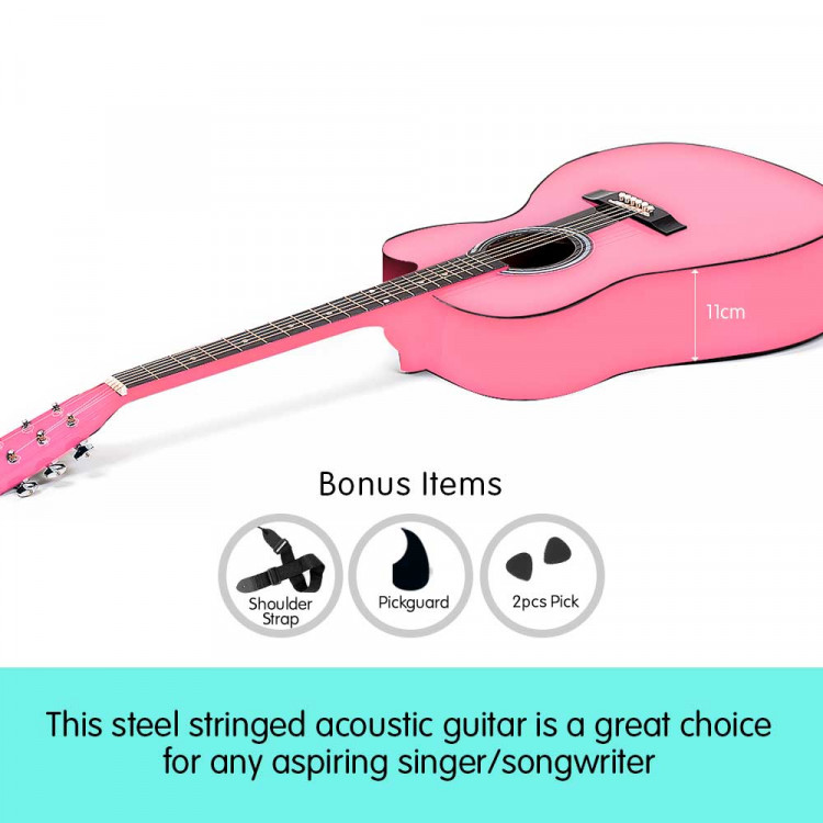 38in Cutaway Acoustic Guitar with guitar bag - Pink image 6
