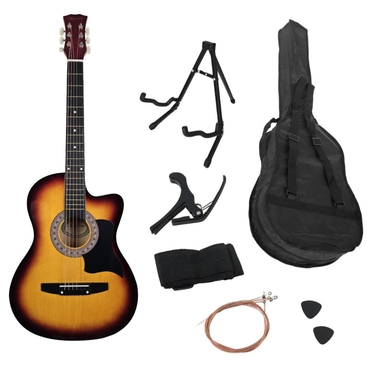 Karrera 38in Pro Cutaway Acoustic Guitar with Bag Strings - Sun Burst image 4