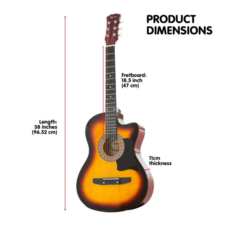 Karrera 38in Pro Cutaway Acoustic Guitar with Bag Strings - Sun Burst image 4