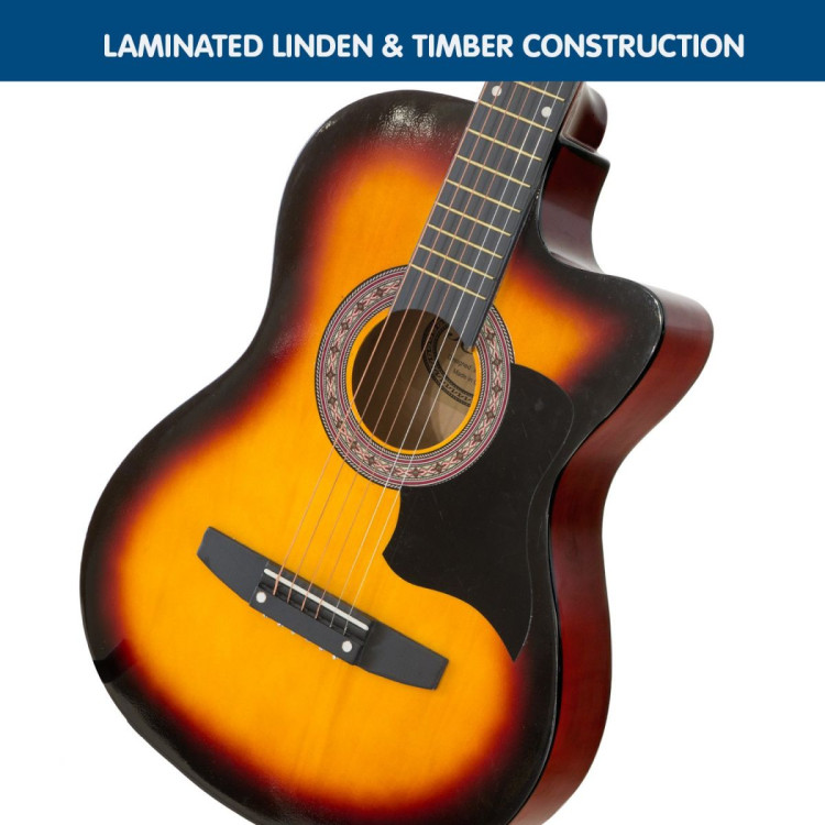 Karrera 38in Pro Cutaway Acoustic Guitar with Bag Strings - Sun Burst image 6