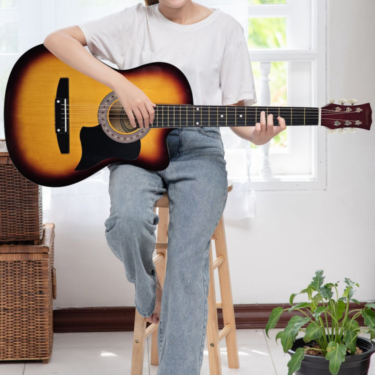 Karrera 38in Pro Cutaway Acoustic Guitar with Bag Strings - Sun Burst image 11
