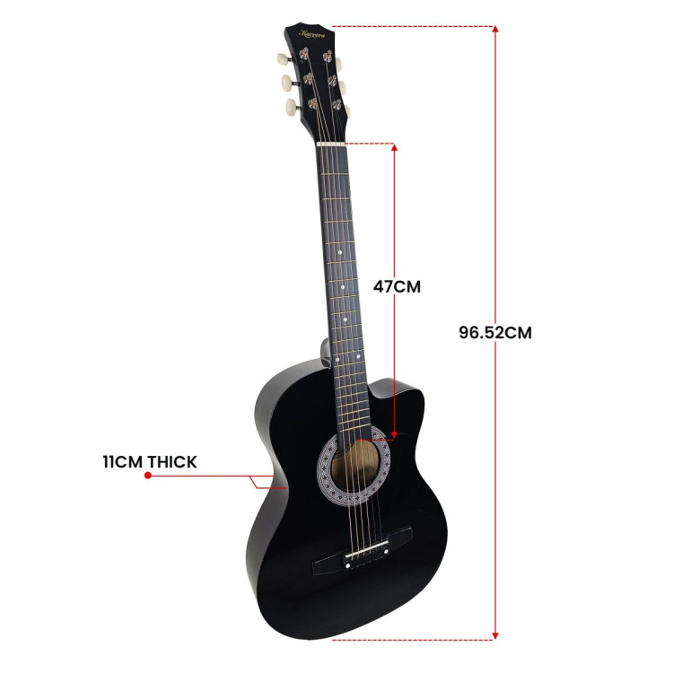 Karrera 38in Pro Cutaway Acoustic Guitar with Carry Bag - Black image 6