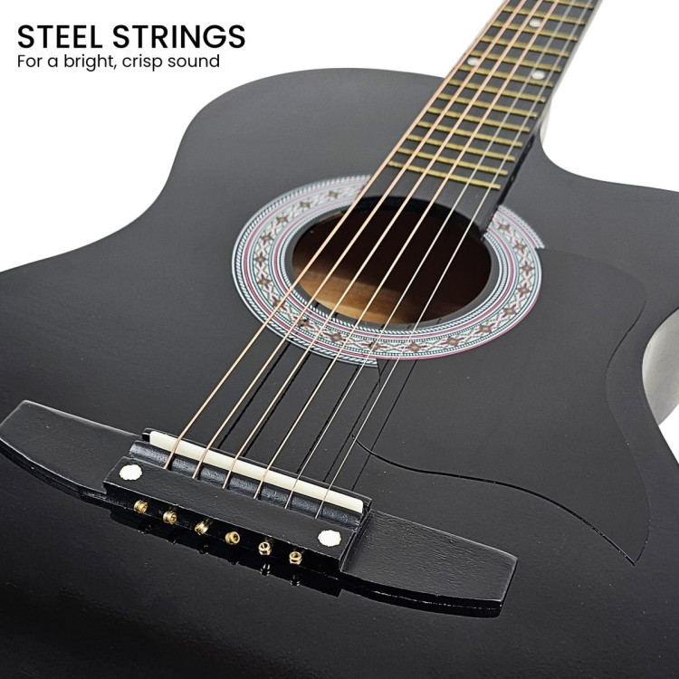 Karrera 38in Pro Cutaway Acoustic Guitar with Carry Bag - Black image 8