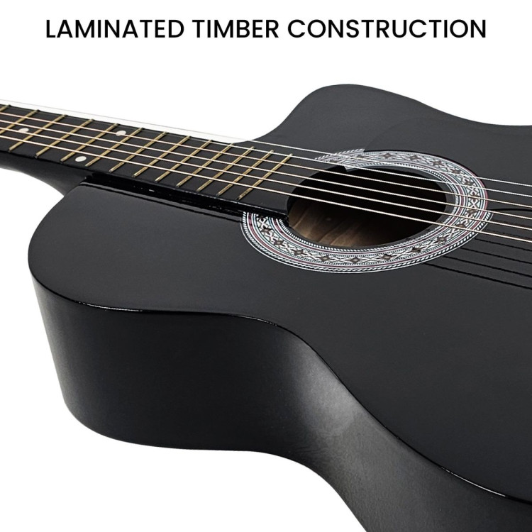 Karrera 38in Pro Cutaway Acoustic Guitar with Carry Bag - Black image 10