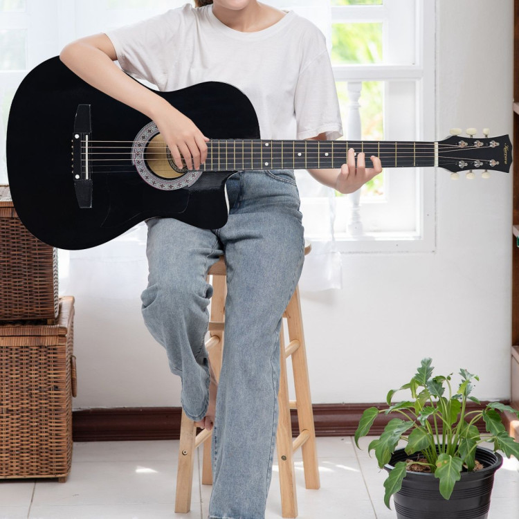 Karrera 38in Pro Cutaway Acoustic Guitar with Carry Bag - Black image 11