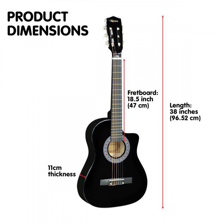 Karrera 38in Pro Cutaway Acoustic Guitar with Carry Bag - Black image 7