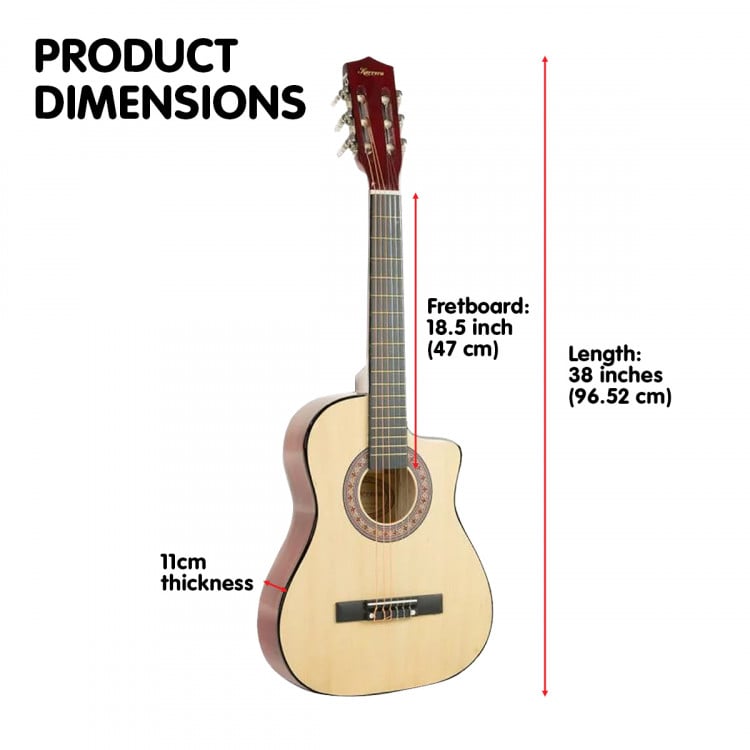 38in Pro Cutaway Acoustic Guitar with guitar bag - Natural image 7