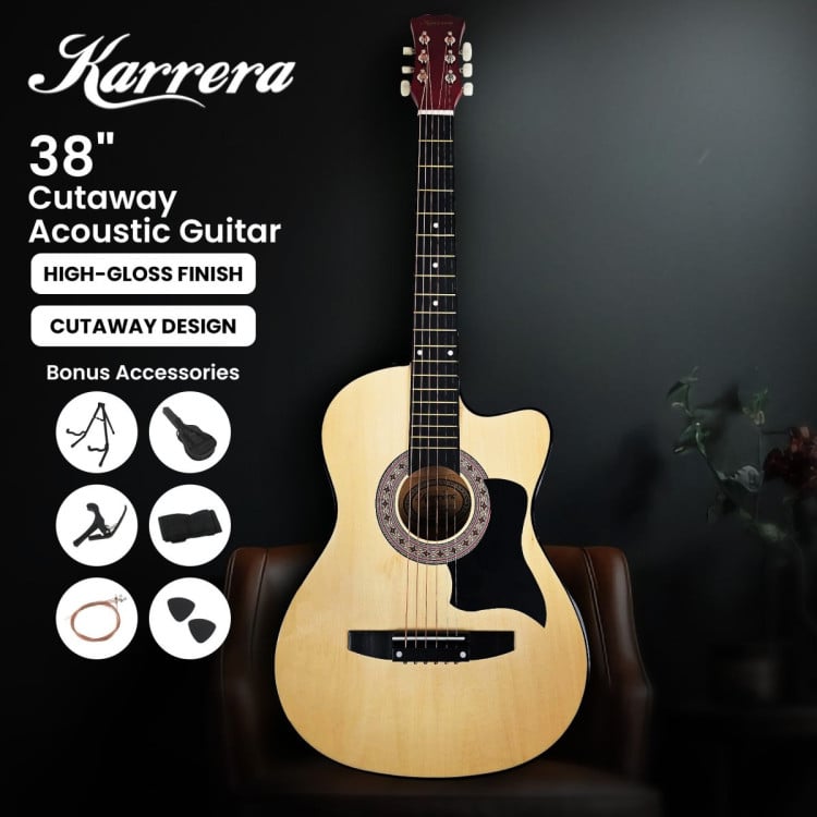 38in Pro Cutaway Acoustic Guitar with guitar bag - Natural image 5