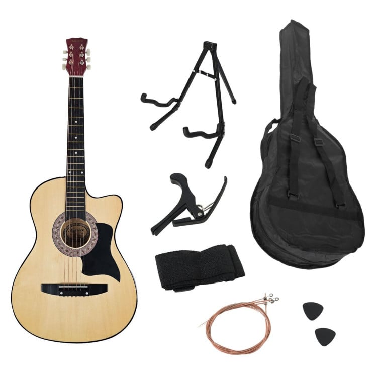 38in Pro Cutaway Acoustic Guitar with guitar bag - Natural image 4