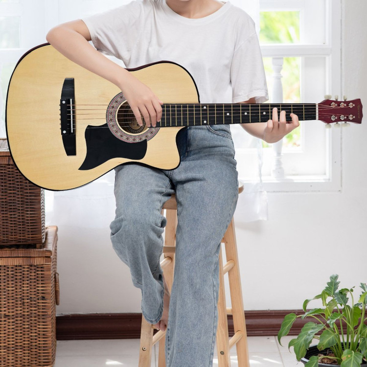 38in Pro Cutaway Acoustic Guitar with guitar bag - Natural image 11