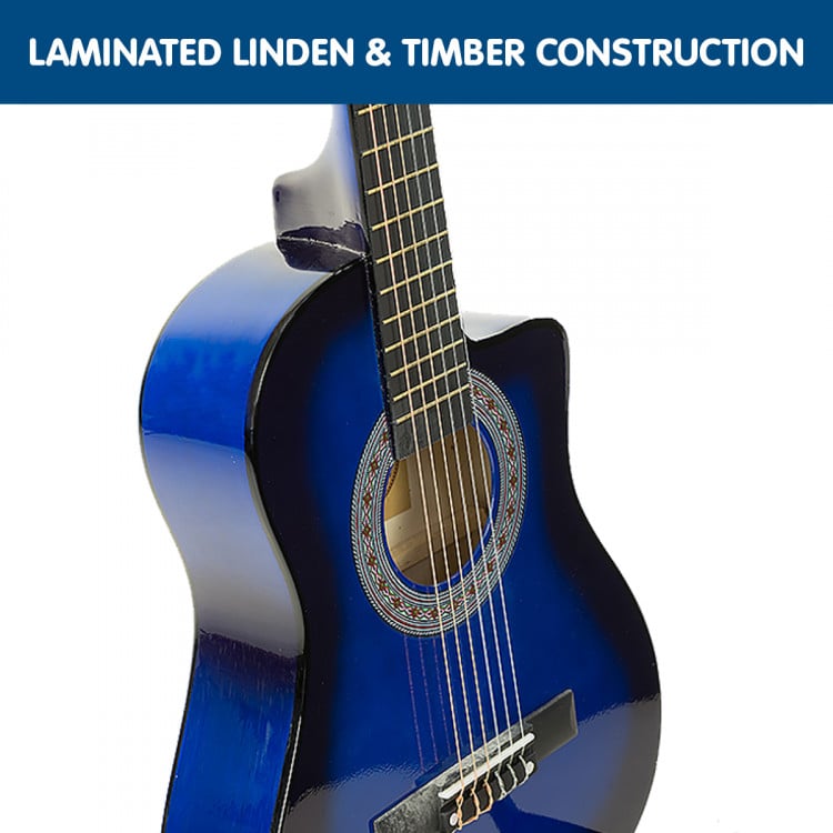 Karrera 38in Pro Cutaway Acoustic Guitar with Bag Strings - Blue Burst image 4