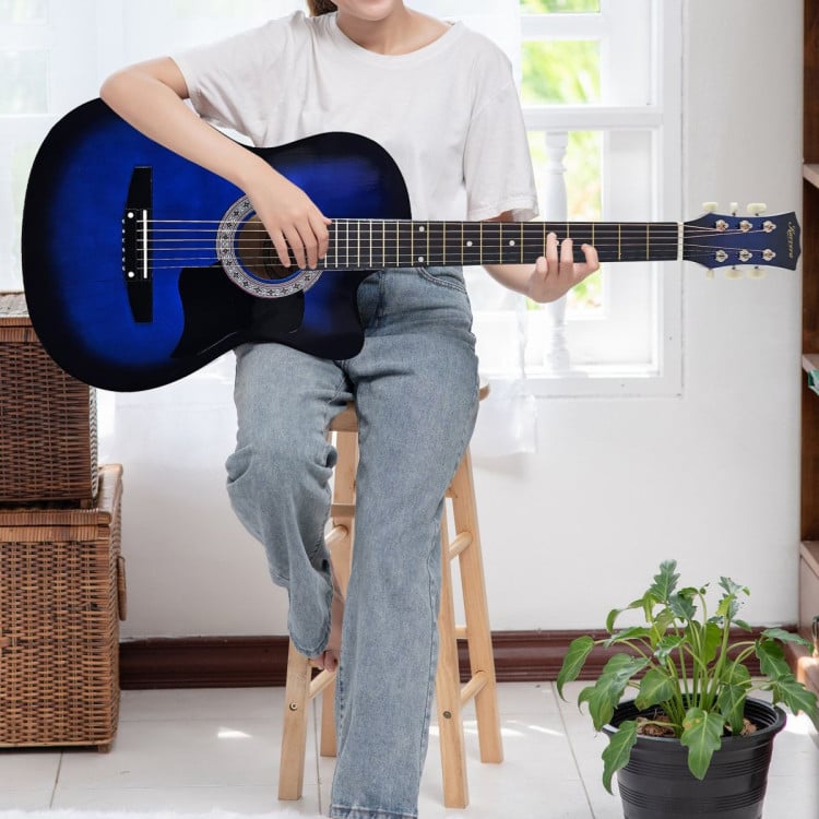 Karrera 38in Pro Cutaway Acoustic Guitar with Bag Strings - Blue Burst image 11