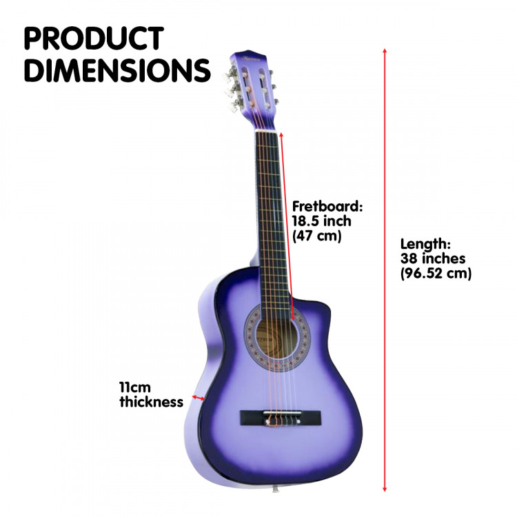 38in Pro Cutaway Acoustic Guitar with guitar bag - Purple Burst image 7