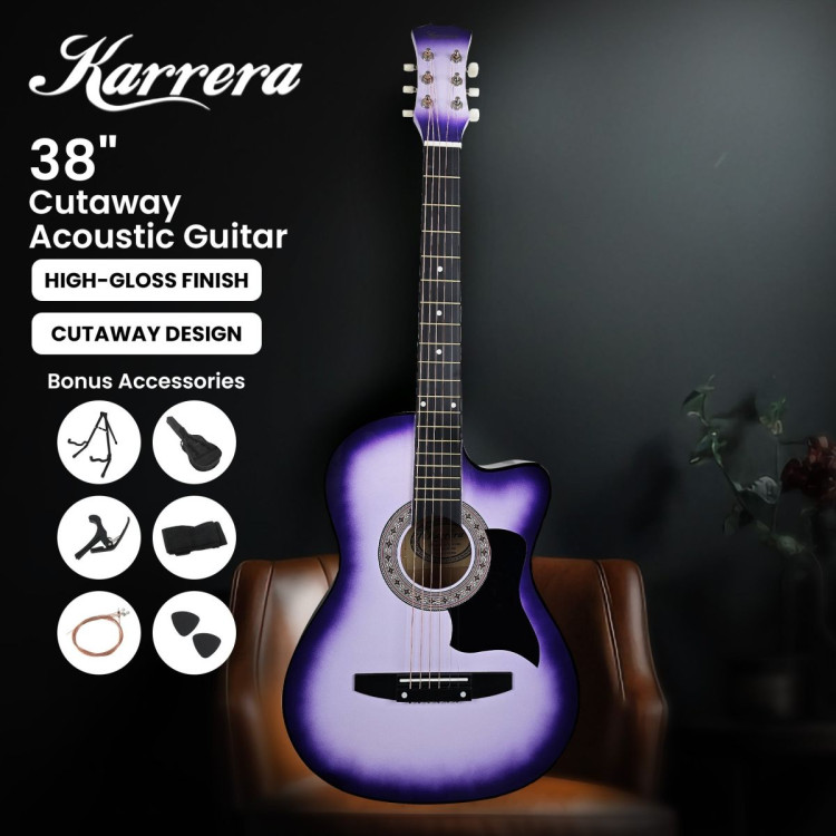 38in Pro Cutaway Acoustic Guitar with guitar bag - Purple Burst image 5
