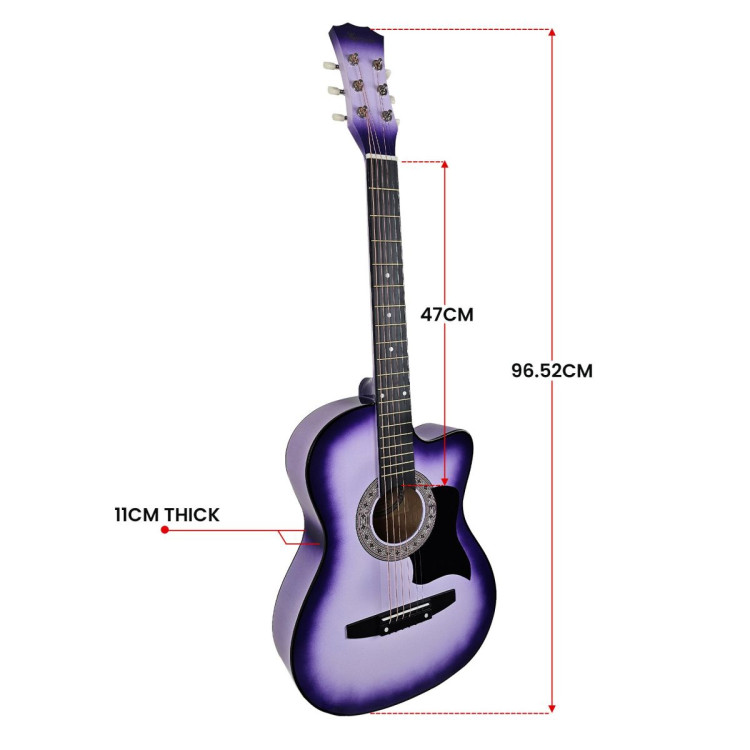 38in Pro Cutaway Acoustic Guitar with guitar bag - Purple Burst image 6