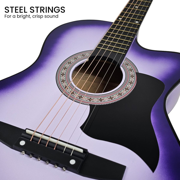 38in Pro Cutaway Acoustic Guitar with guitar bag - Purple Burst image 8