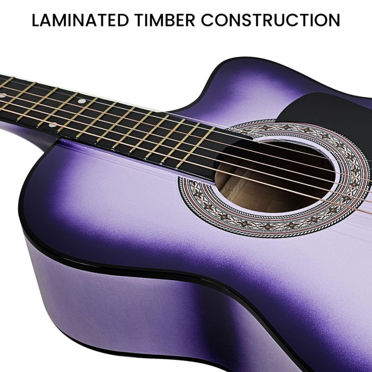 38in Pro Cutaway Acoustic Guitar with guitar bag - Purple Burst image 10