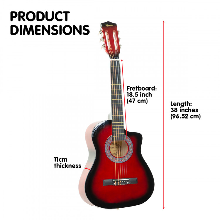 Karrera 38in Pro Cutaway Acoustic Guitar with guitar bag - Red Burst image 7